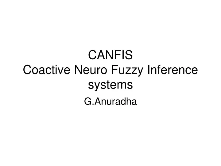 canfis coactive neuro fuzzy inference systems