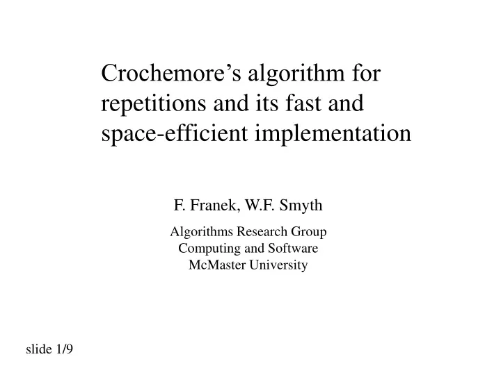 crochemore s algorithm for repetitions