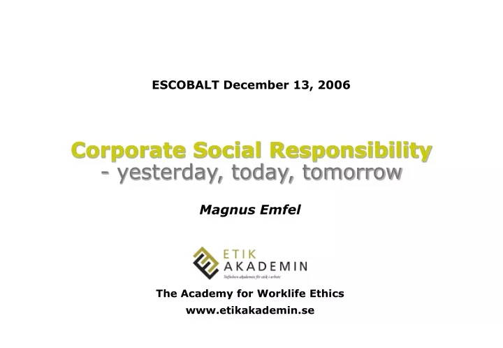 corporate social responsibility yesterday today tomorrow
