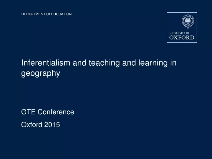 inferentialism and teaching and learning in geography