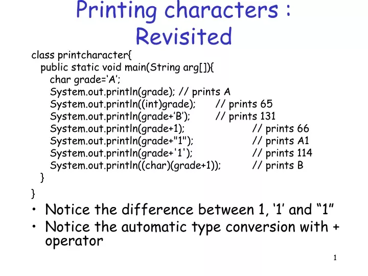 printing characters revisited