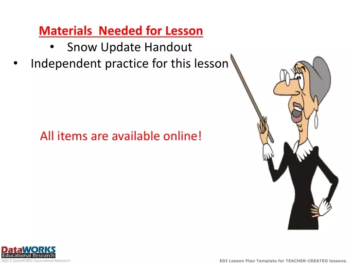 materials needed for lesson snow update handout