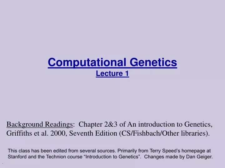 computational genetics lecture 1
