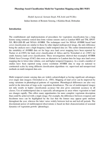 Phenology based Classification Model for Vegetation Mapping using IRS-WiFS