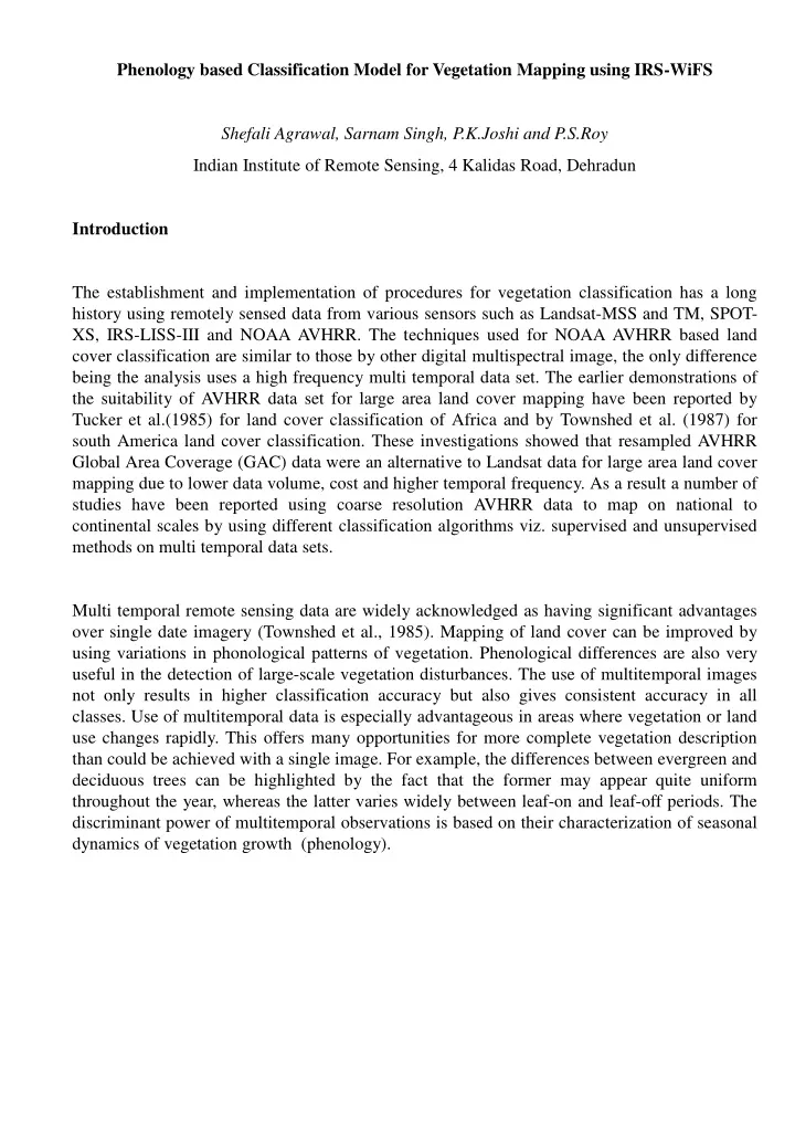 phenology based classification model