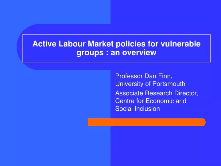 active labour market policies for vulnerable groups an overview