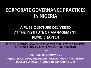 HELD ON SUNDAY, MAY 3, 2015 AT THE 500 LECTURE THEATRE, COLLEGE LIBRARY BUILDING, OOUTH SAGAMU