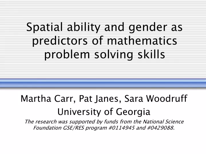 spatial ability and gender as predictors of mathematics problem solving skills