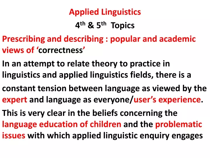applied linguistics 4 th 5 th topics prescribing