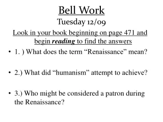 Bell Work Tuesday 12/09