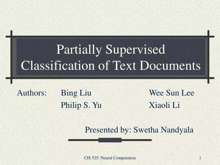 partially supervised classification of text documents