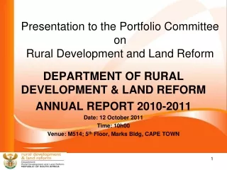 Presentation to the Portfolio Committee on  Rural Development and Land Reform