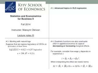 Statistics  and Econometrics  for Business II Fall 2014 Instructor:  Maksym Obrizan