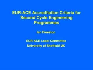 EUR-ACE Accreditation Criteria for Second Cycle Engineering Programmes