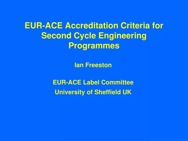 eur ace accreditation criteria for second cycle engineering programmes