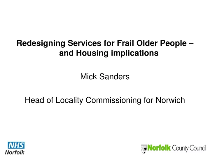 redesigning services for frail older people