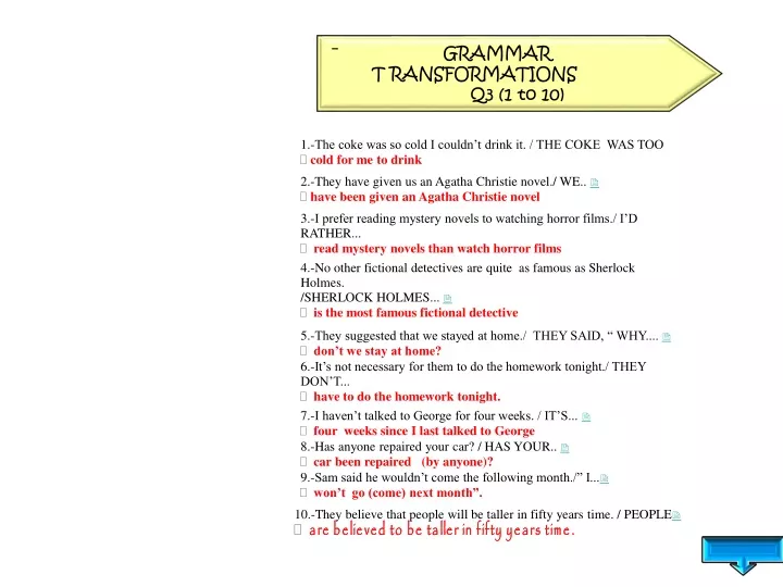 grammar t ransformations q3 1 to 10
