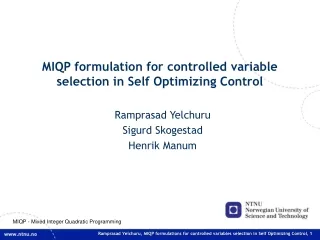 MIQP formulation for controlled variable selection in Self Optimizing Control