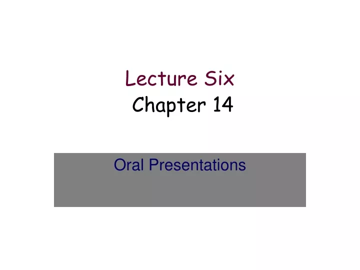 lecture six chapter 14
