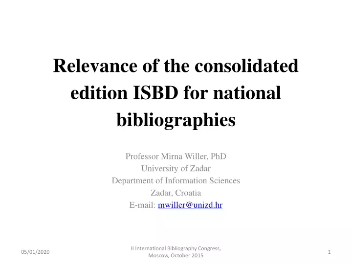 relevance of the consolidated edition isbd for national bibliographies