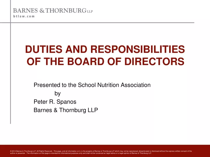 duties and responsibilities of the board of directors