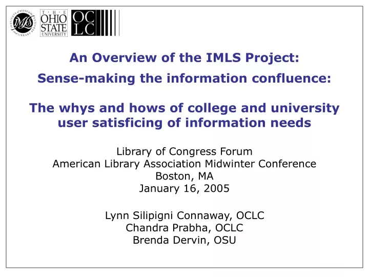 an overview of the imls project sense making