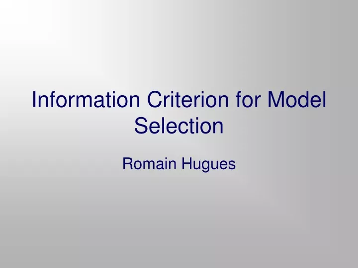 information criterion for model selection