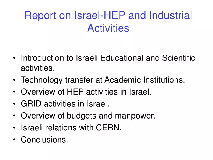 report on israel hep and industrial activities