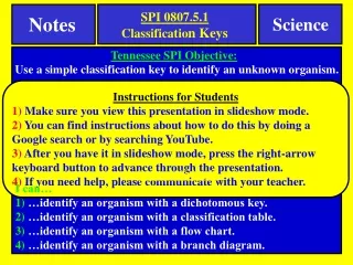 Tennessee SPI Objective:   Use a simple classification key to identify an unknown organism.