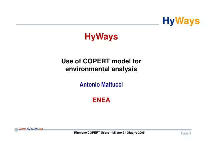 hyways use of copert model for environmental