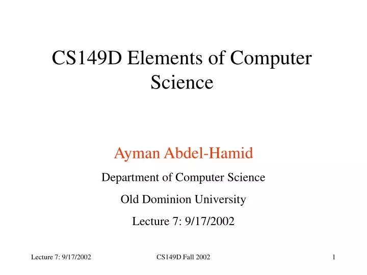 cs149d elements of computer science