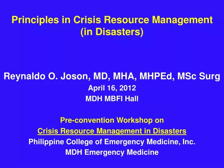 principles in crisis resource management in disasters