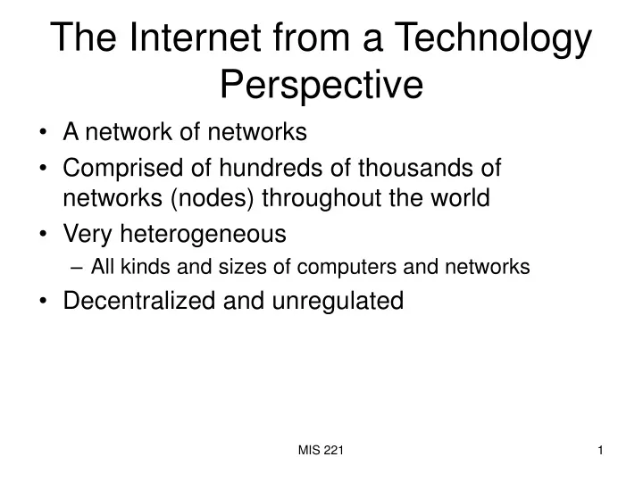 the internet from a technology perspective