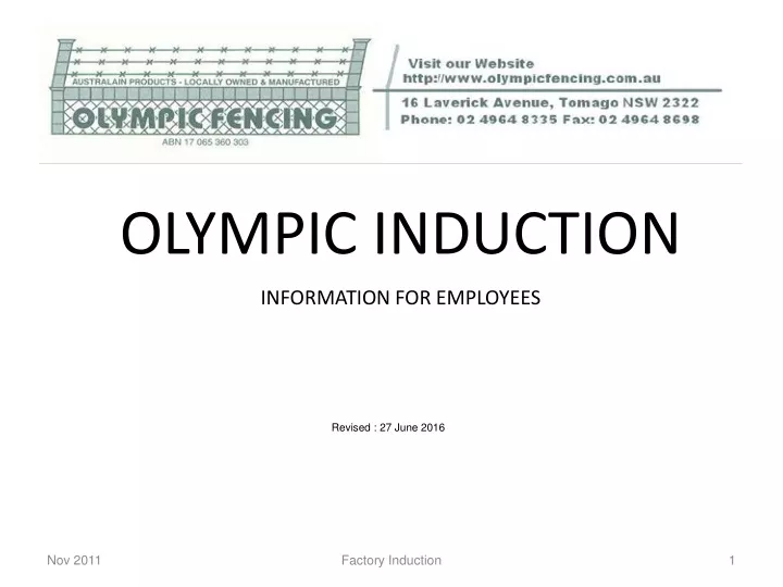 olympic induction information for employees