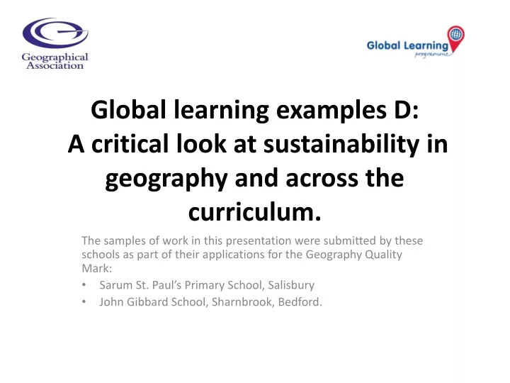 global learning examples d a critical look at sustainability in geography and across the curriculum