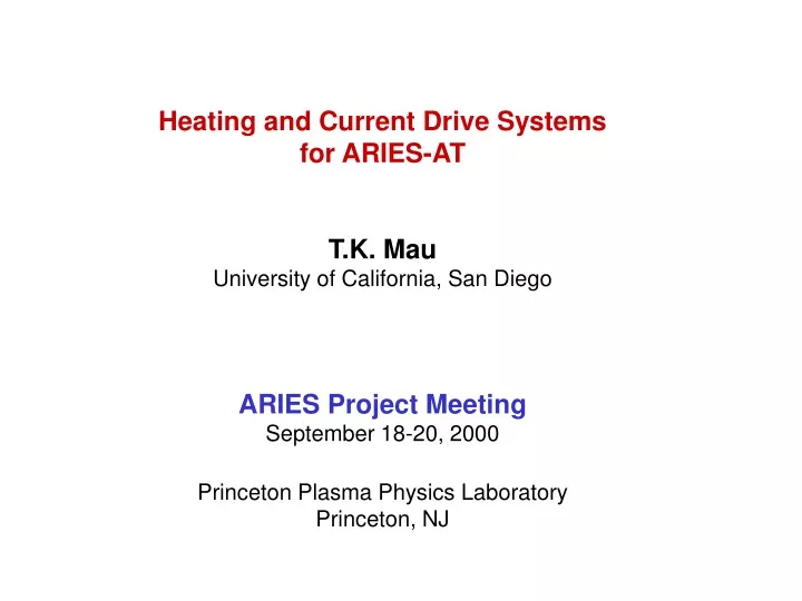 heating and current drive systems for aries