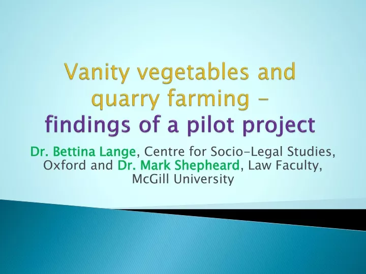 vanity vegetables and quarry farming findings of a pilot project