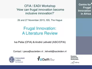 CFIA / EADI Workshop  ‘How can frugal innovation become  inclusive innovation?’
