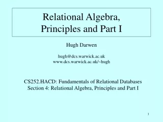Relational Algebra,  Principles and Part I