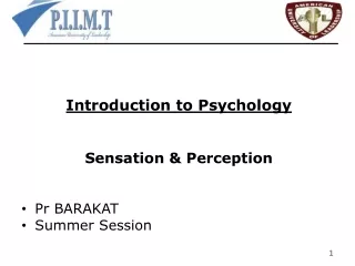 Introduction to  Psychology Sensation &amp; Perception Pr BARAKAT Summer  Session