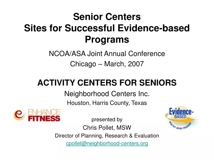 senior centers sites for successful evidence based programs