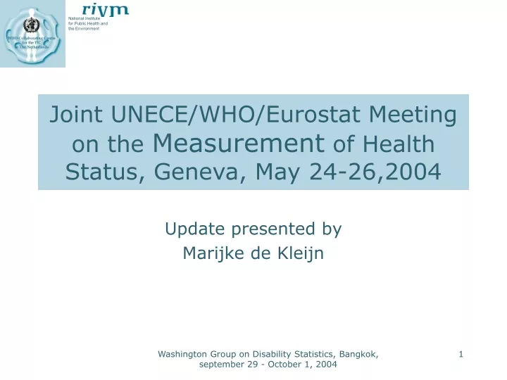 joint unece who eurostat meeting on the measurement of health status geneva may 24 26 2004