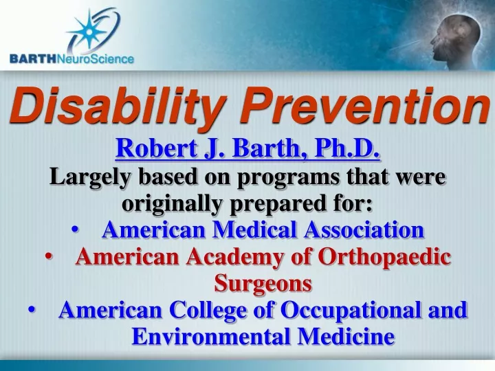 disability prevention robert j barth ph d largely