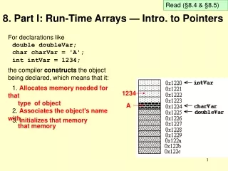 8. Part I: Run-Time Arrays — Intro. to Pointers