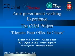 An e-government working Experience  The CiTel Project “Telematic Front Office for Citizen”