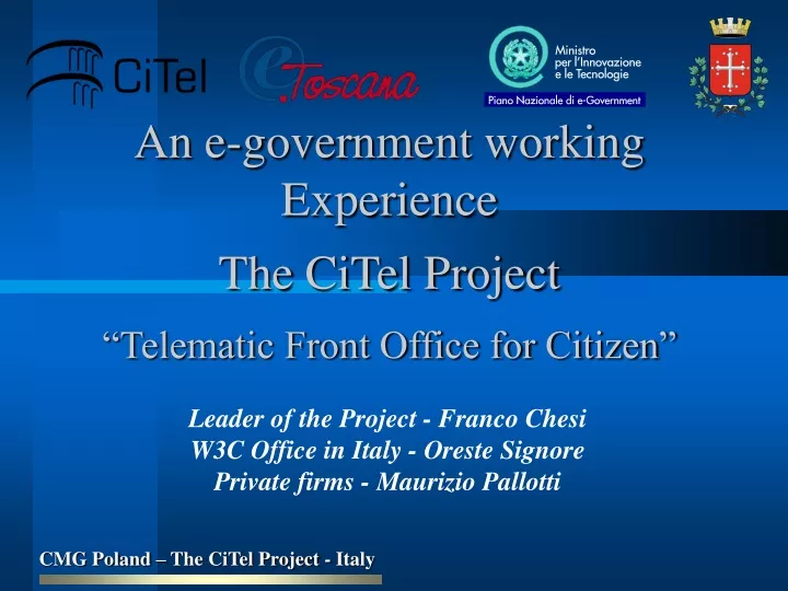 an e government working experience the citel project telematic front office for citizen