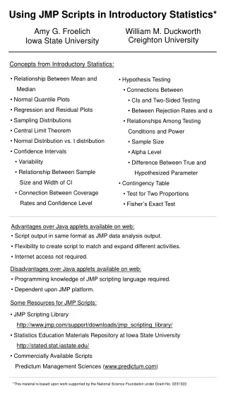 Using JMP Scripts in Introductory Statistics*