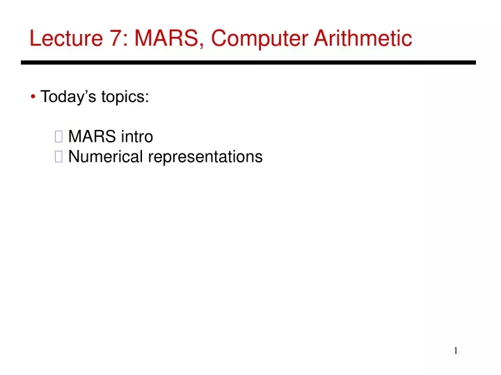 lecture 7 mars computer arithmetic