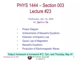 PHYS 1444 – Section 003 Lecture #23