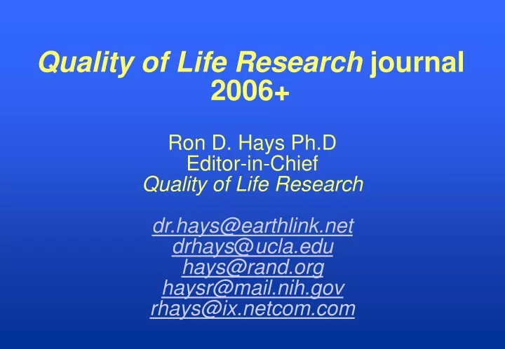 quality of life research journal 2006